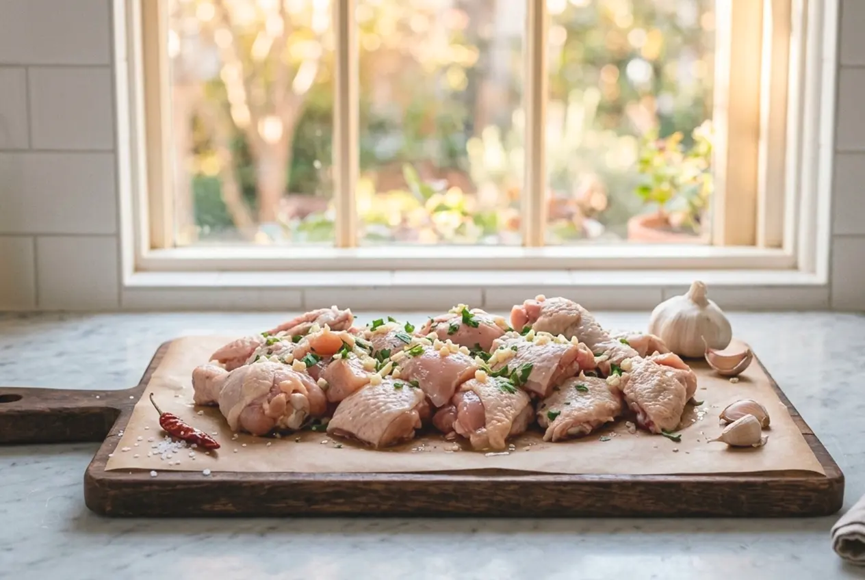 pollo troceado pastoreado al ajillo - poultree